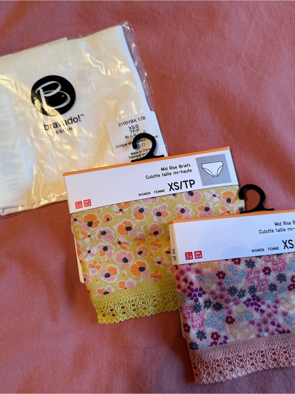 Uniqlo Womens Floral Mid Rise Briefs - Yellow Floral & Pink Floral, White
